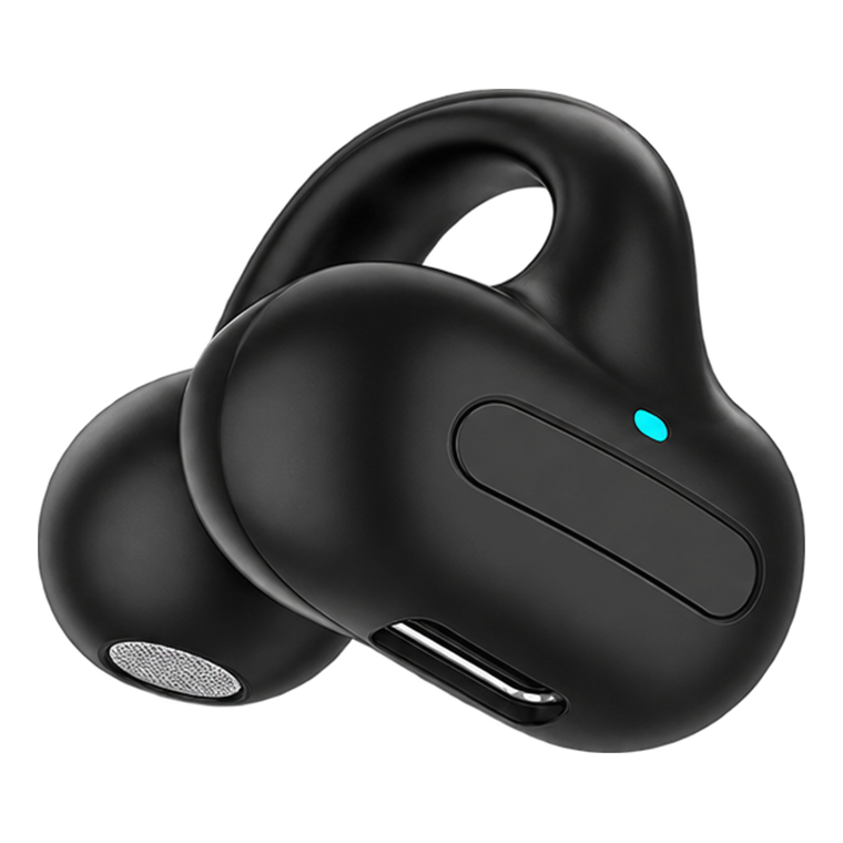 EARKO SecureFit wireless ear clip in Midnight Black, shown from the front