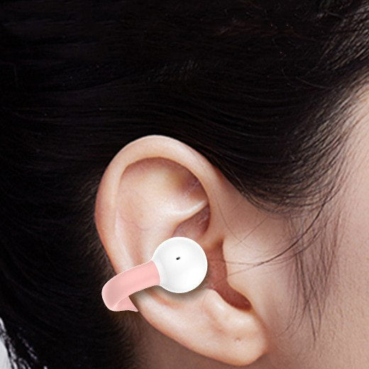 A silicone hook curved over the ridge of an ear, with the driver resting just outside the ear canal